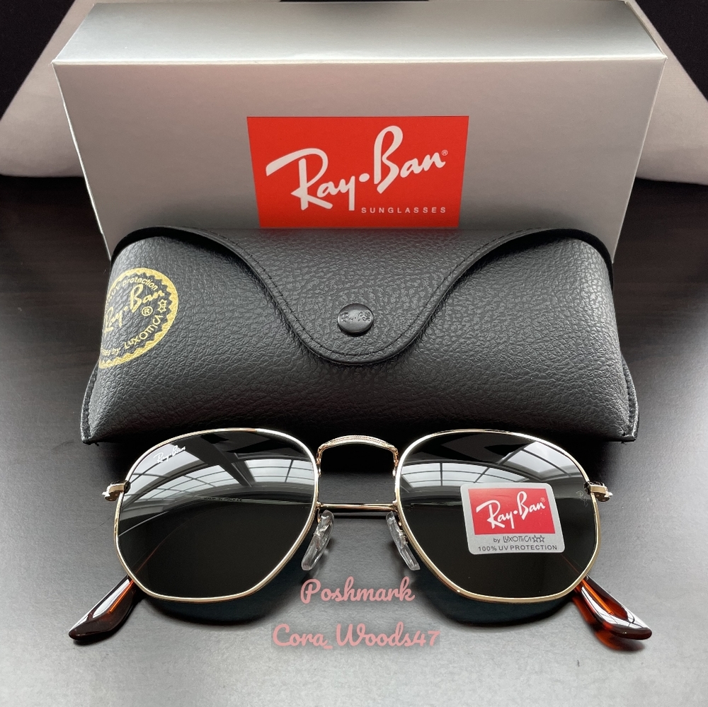 Ray-Ban Hexagonal Green Lenses RB3548N Gold Frame Unisex New - Picture 3 of 16